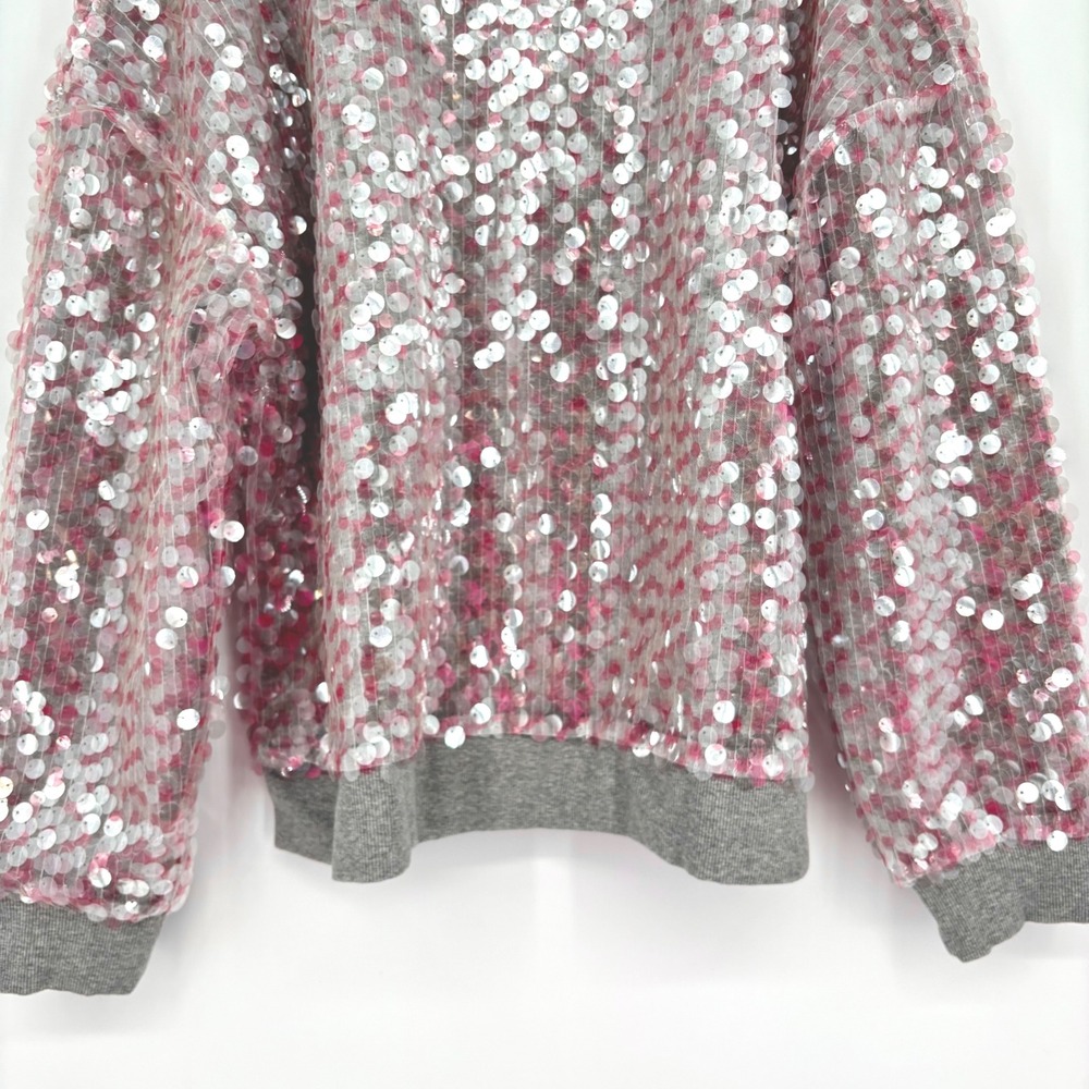 NWT‎ Maeve Sequin Sweatshirt Sz XL Gray Pink Crew Neck Fun Maximalist *Flaw - Picture 9 of 15